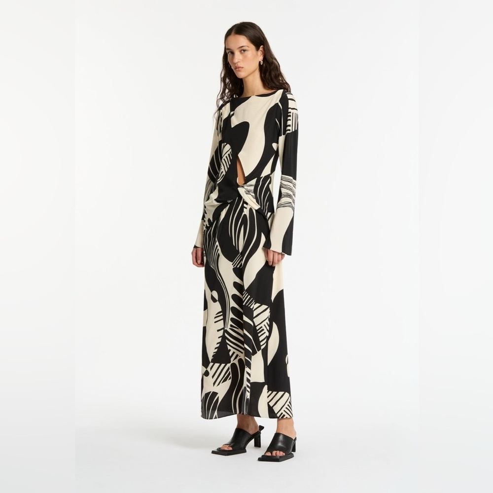 SIR the label Black & Cream Long Sleeve Cutout Maxi Dress